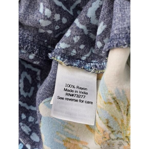 SO Juniors Plus XXL Floral Faux Wrap Midi Skirt Navy Blue Yellow Hibiscus Rayon - Picture 7 of 9